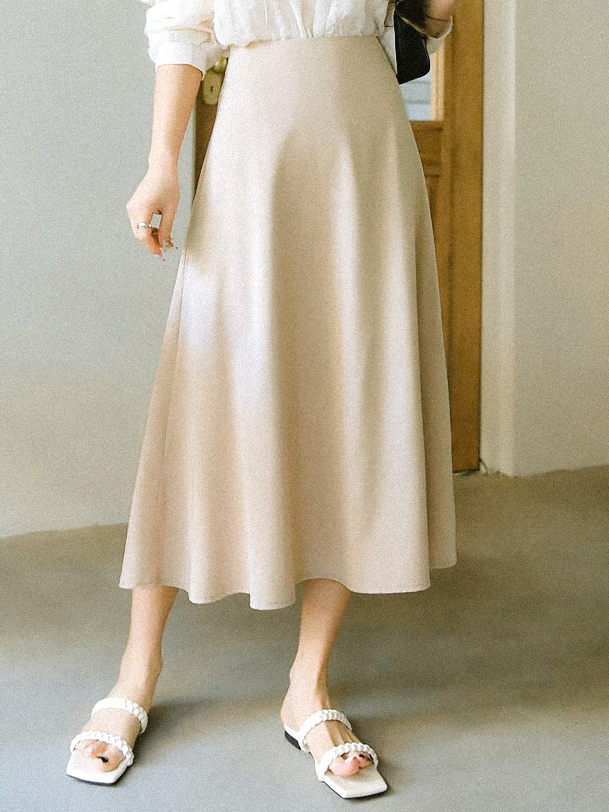 Summer Elegant Satin Midi Skirt – High Waist Office & Casual Style | Vivezzo