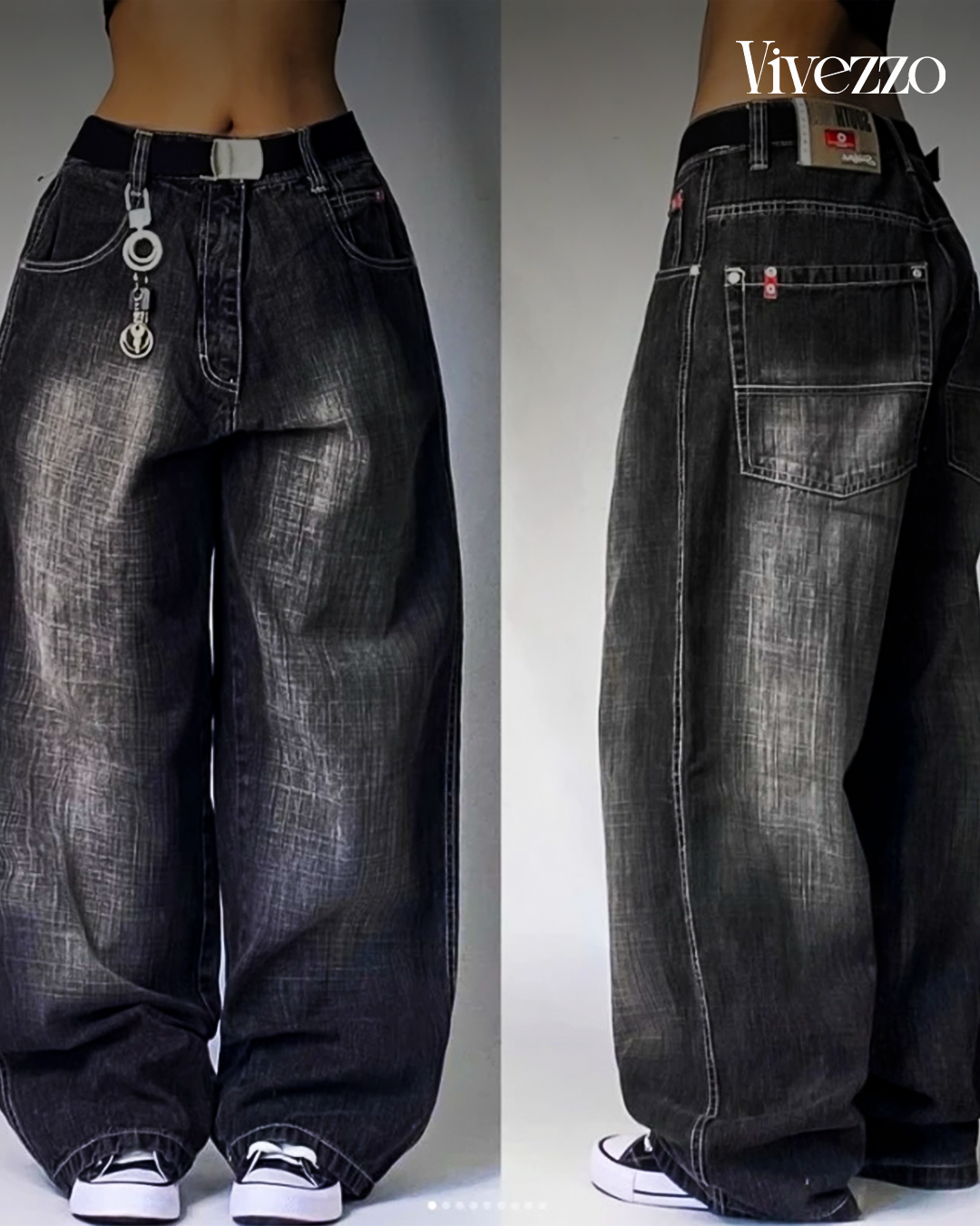 Core Retro - Harajuku-style straight jeans with look