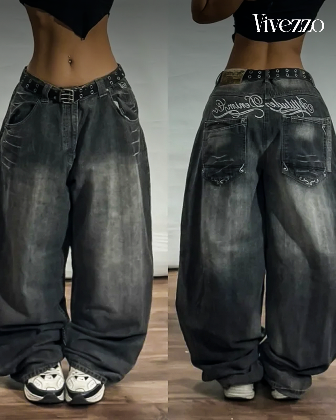 Echo Letter Jean - Wide-leg jeans with bold lettering and hip-hop influence