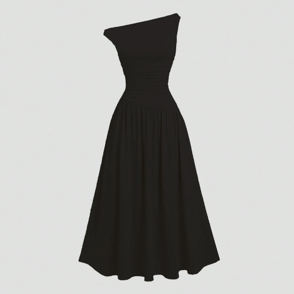 Asymmetrical One-Shoulder Midi Dress