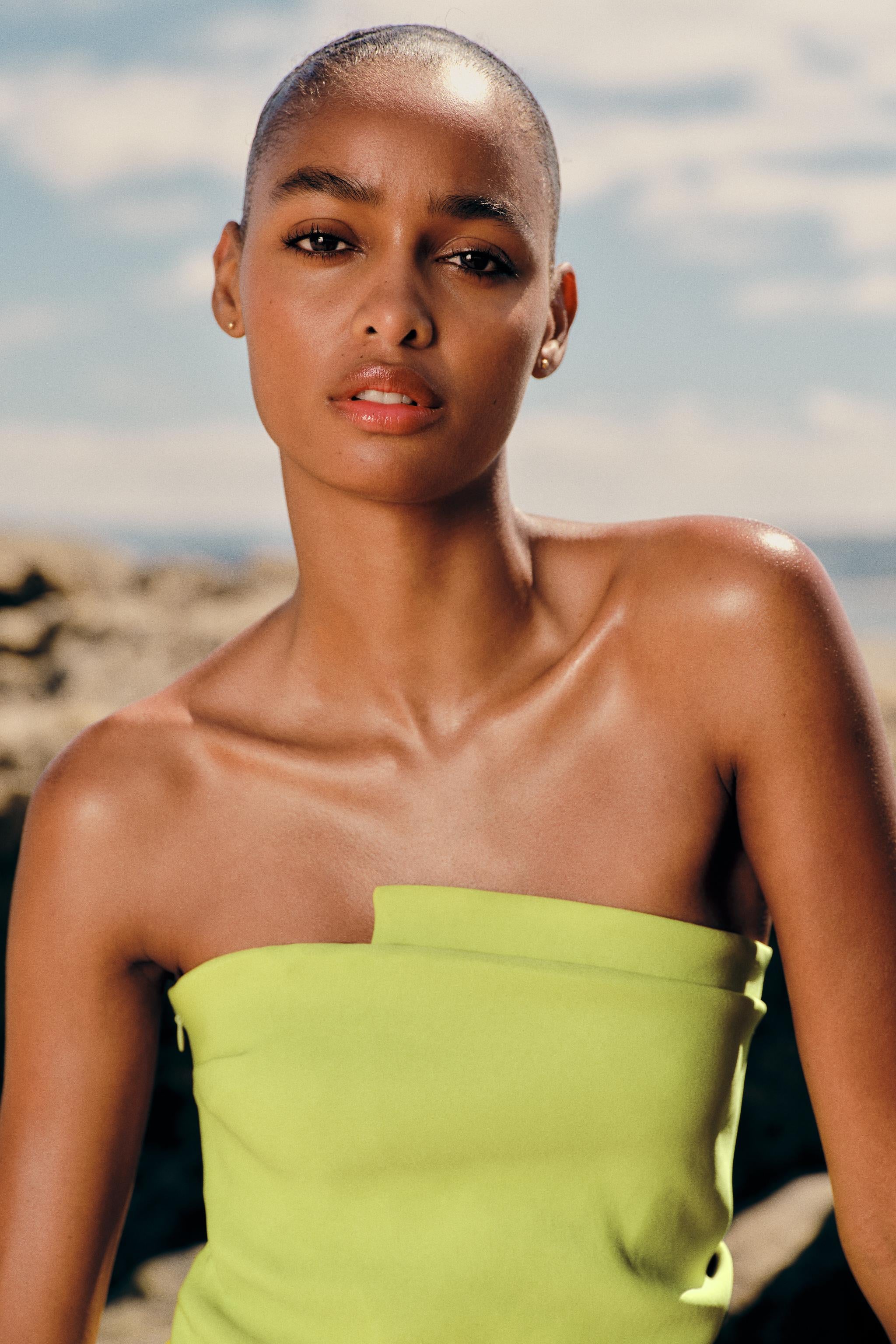 Chic Asymmetry – Strapless Pleated Crop Top | Vivezzo