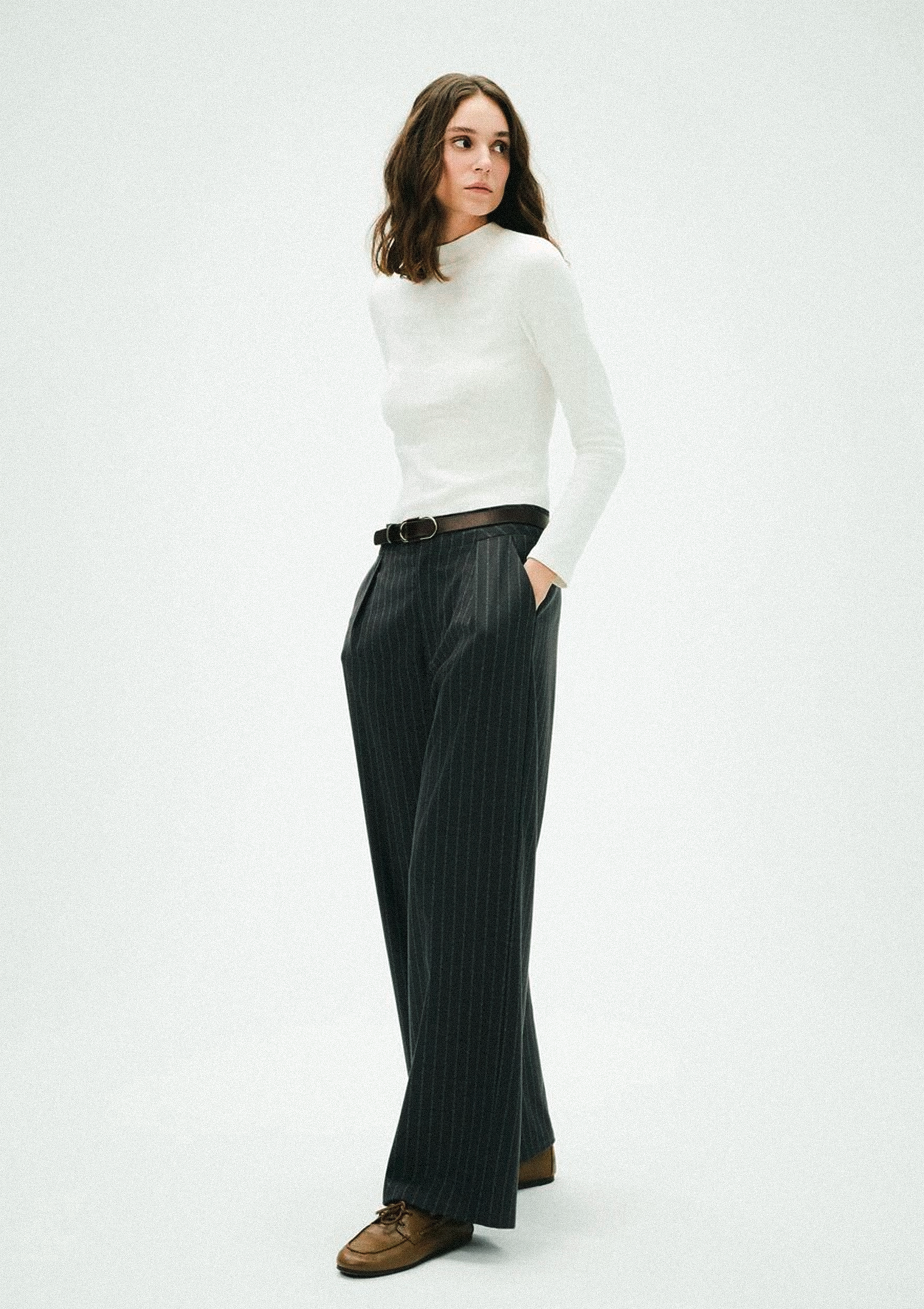 Elegant High Waist Striped Wide Leg Trousers