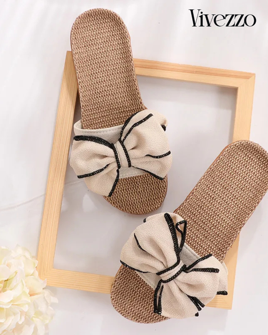 Home Linen Bow Slippers | Vivezzo