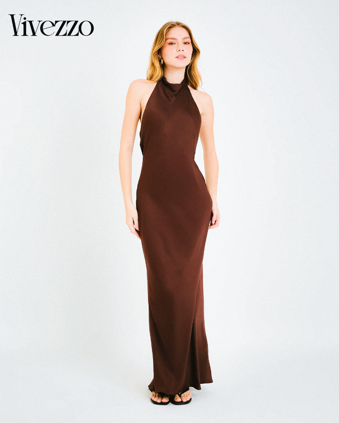 Satin Elegance – Backless Halter Evening Dress | Vivezzo