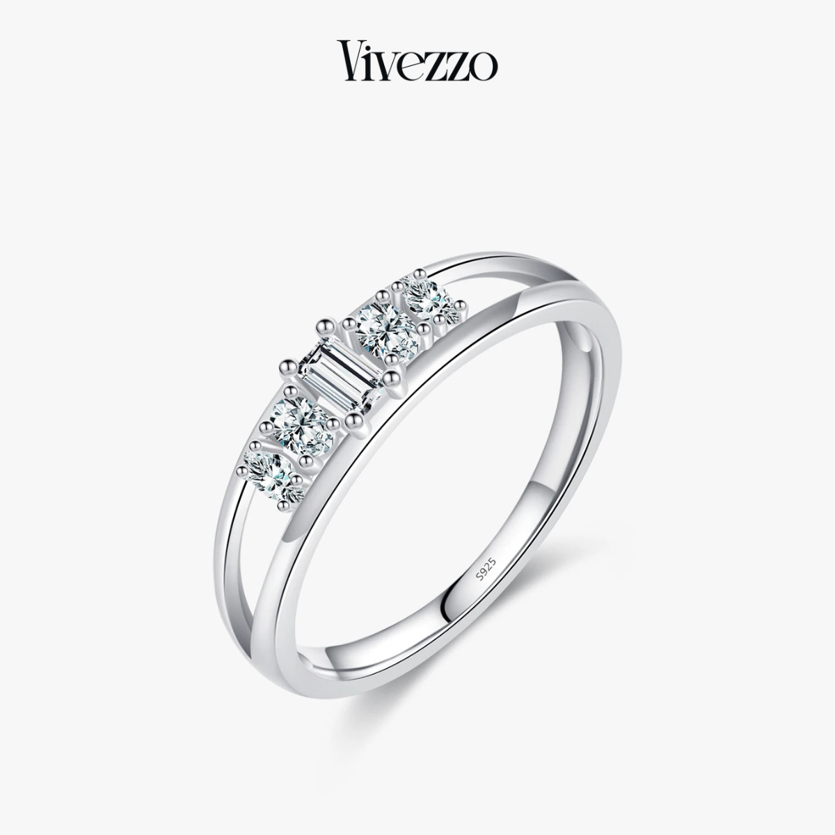 Double Layer Zirconia Ring – 925 Sterling Silver Women’s Fashion Jewelry