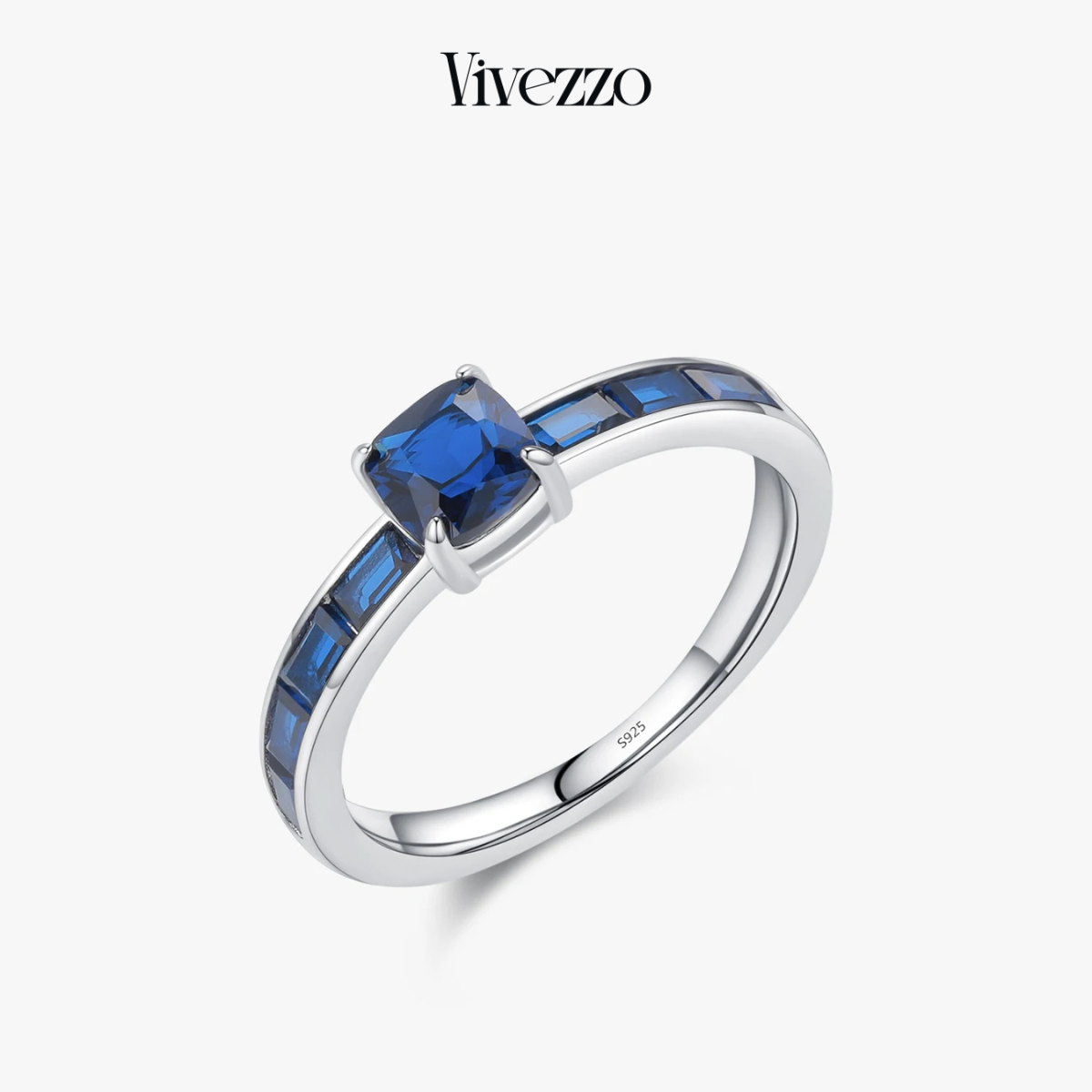 Blue Square Zirconia Ring – 925 Sterling Silver Romantic Women’s Jewelry