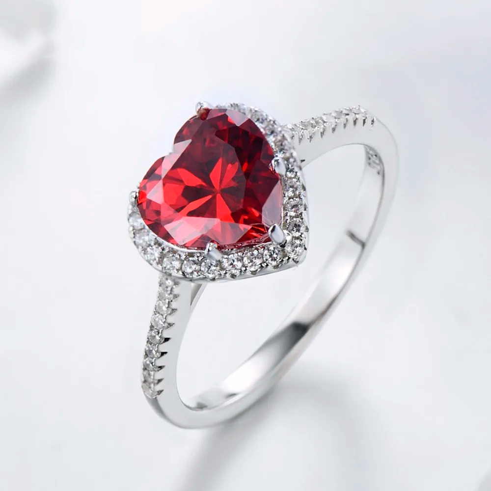Red Heart Zirconia Ring in 925 Sterling Silver – Women’s Engagement Jewelry Gift