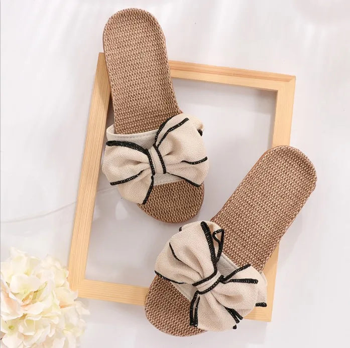 Home Linen Bow Slippers | Vivezzo