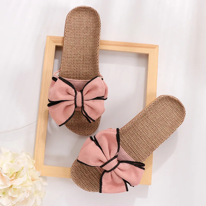Home Linen Bow Slippers | Vivezzo
