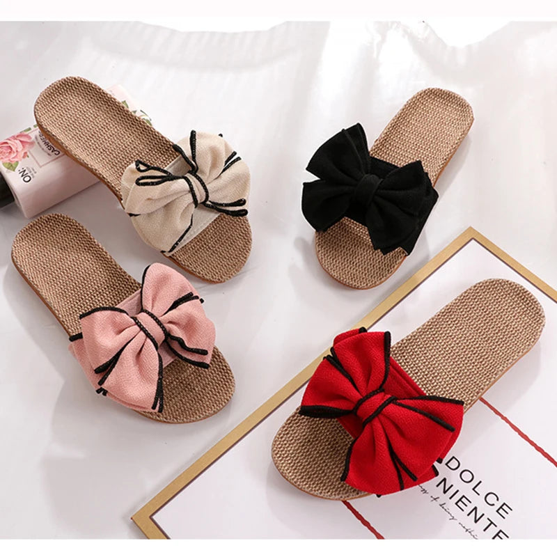 Home Linen Bow Slippers | Vivezzo