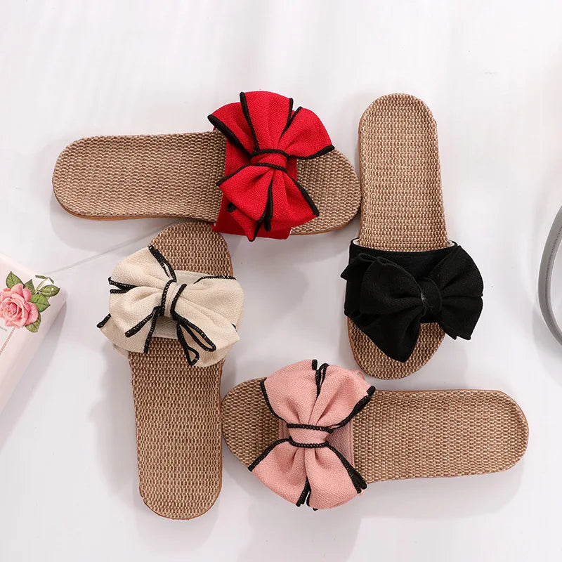 Home Linen Bow Slippers | Vivezzo