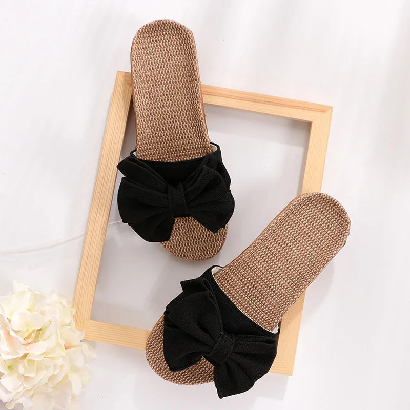 Home Linen Bow Slippers | Vivezzo