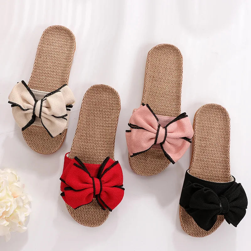 Home Linen Bow Slippers | Vivezzo