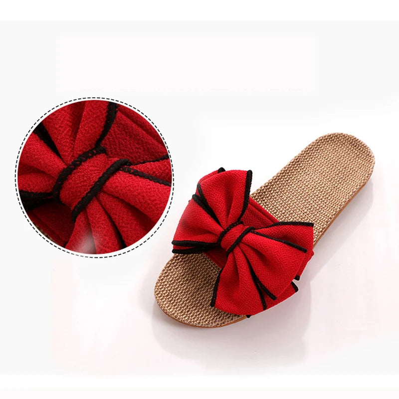 Home Linen Bow Slippers | Vivezzo
