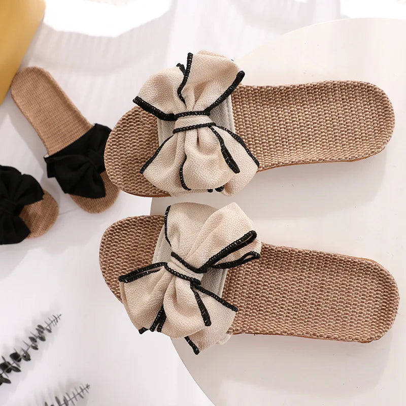 Home Linen Bow Slippers | Vivezzo
