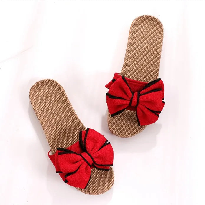 Home Linen Bow Slippers | Vivezzo