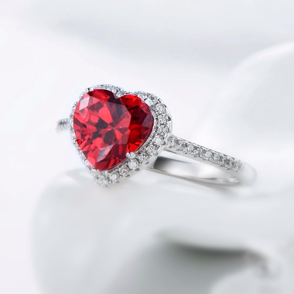 Red Heart Zirconia Ring in 925 Sterling Silver – Women’s Engagement Jewelry Gift