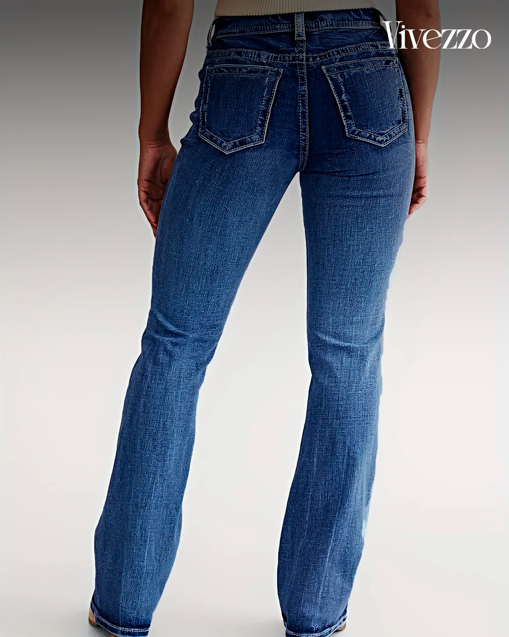 Mid-Rise Flared Stretch Denim - Vivezzo