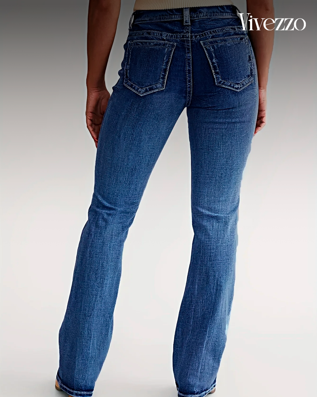 Mid-Rise Flared Stretch Denim - Vivezzo