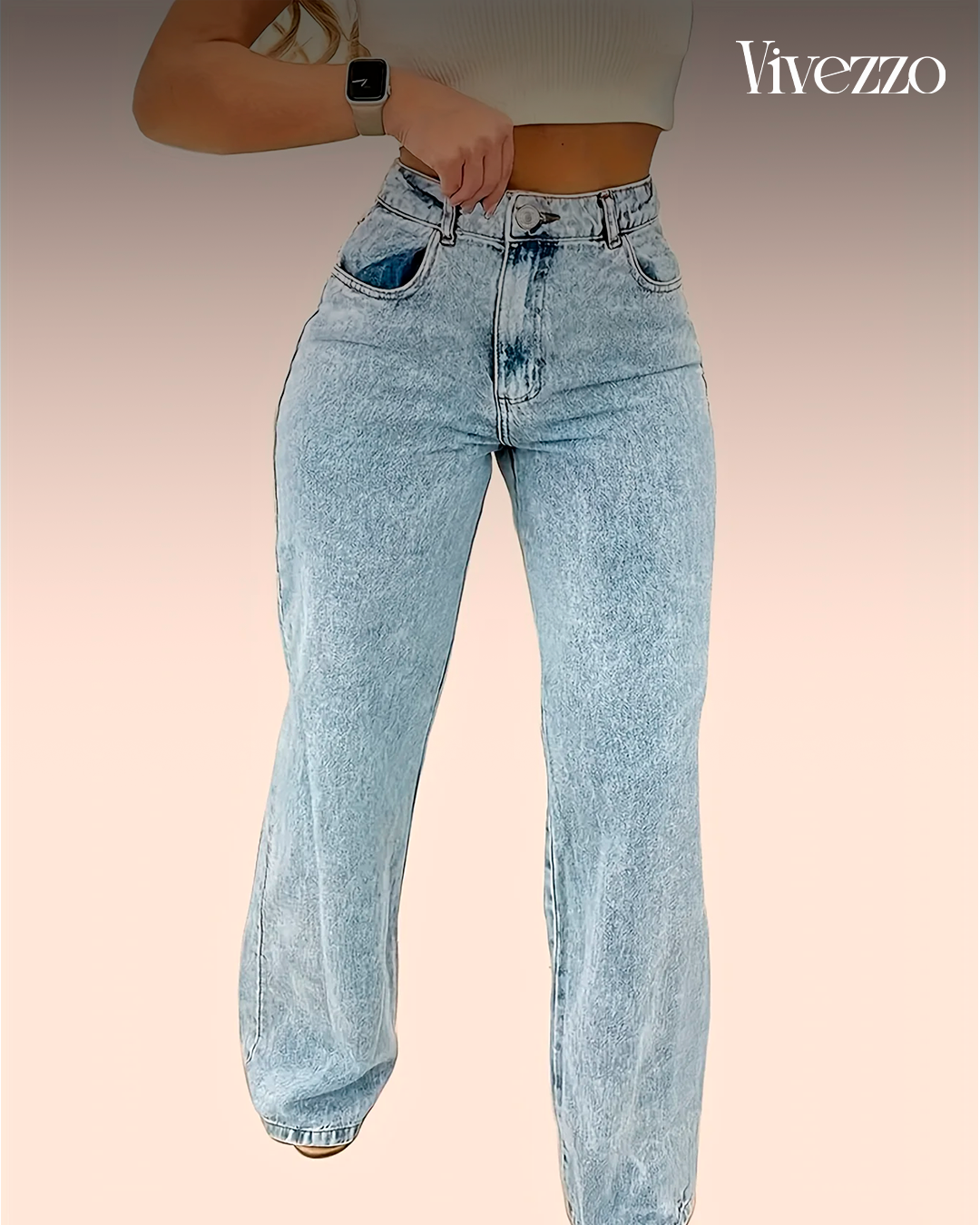 Snowflake Washed High-Rise Straight Jeans - Vivezzo