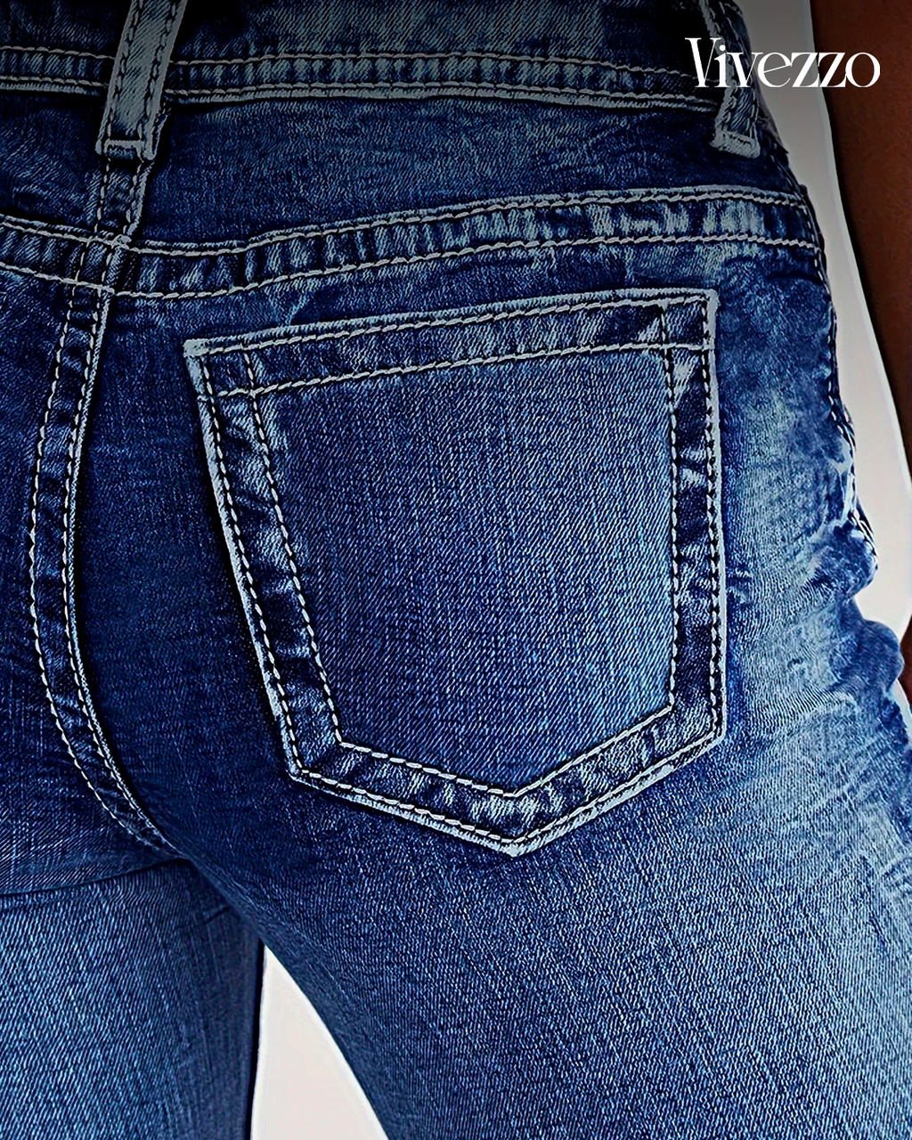 Mid-Rise Flared Stretch Denim - Vivezzo