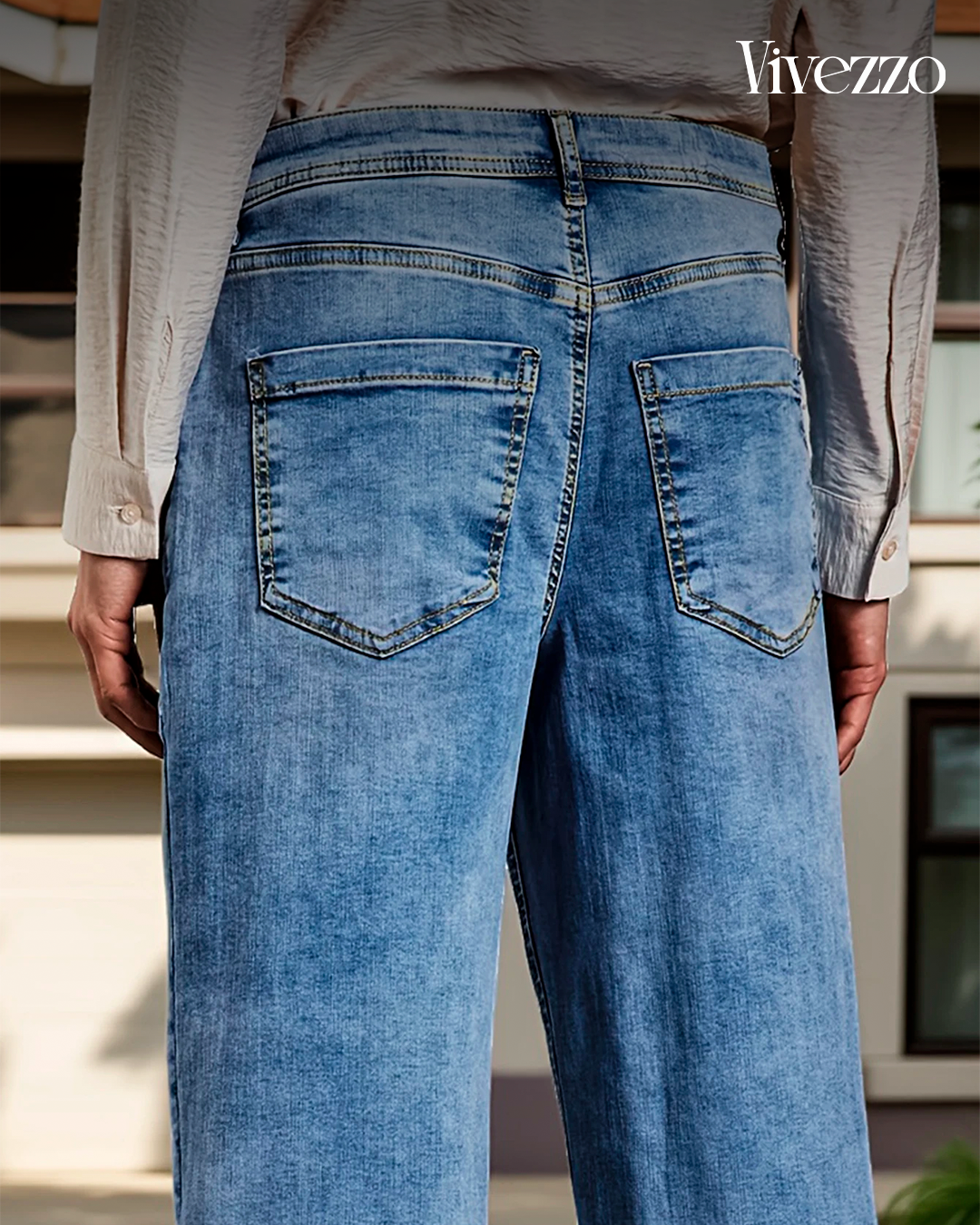 Everyday Soft Denim Wide-Cut Trousers - Vivezzo