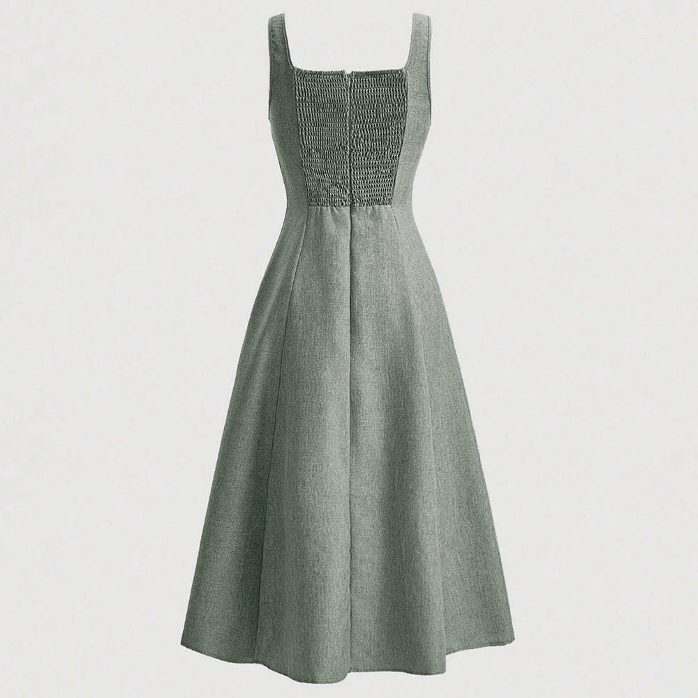 Square Neck A-Line Midi Dress | Vivezzo