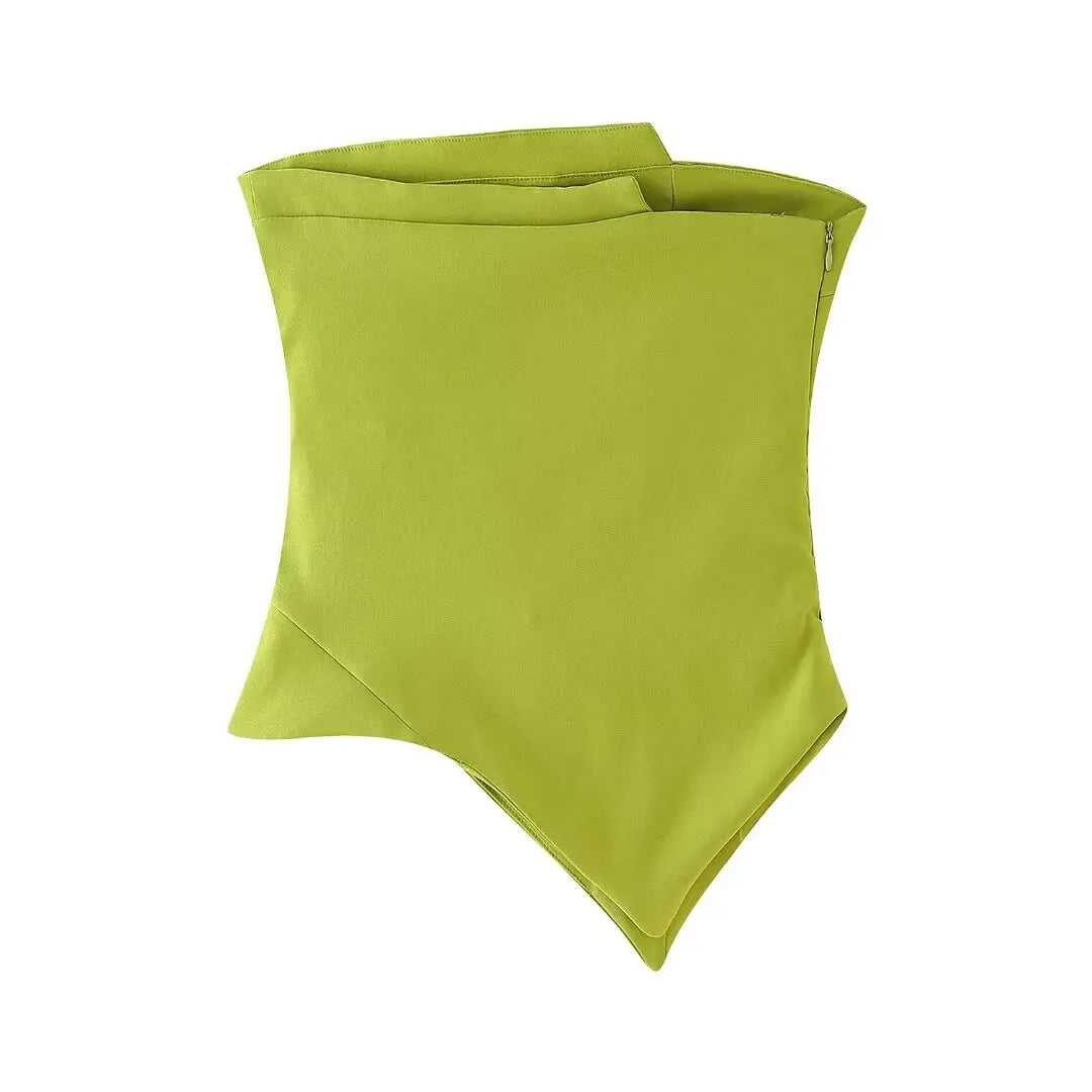 Chic Asymmetry – Strapless Pleated Crop Top | Vivezzo
