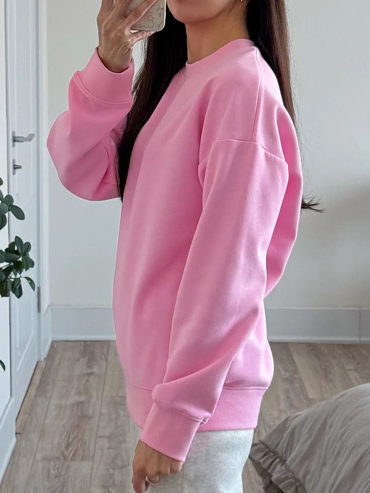 White Oversized Crewneck Sweatshirts Women Autumn Comfort Colors Pink Mom Sweatshirt Yellow Cotton Fall Sweatshirt For Women