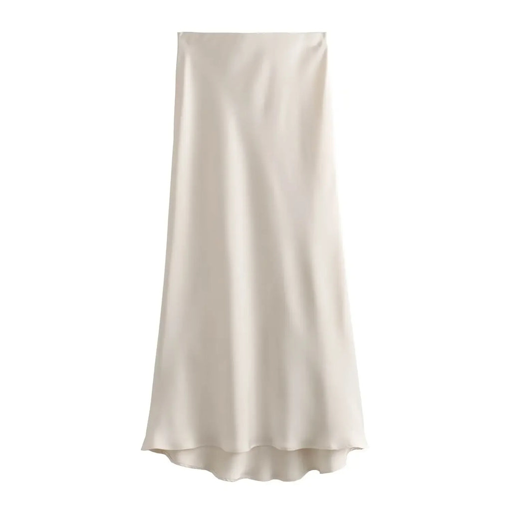 Summer Elegant Satin Midi Skirt – High Waist Office & Casual Style | Vivezzo