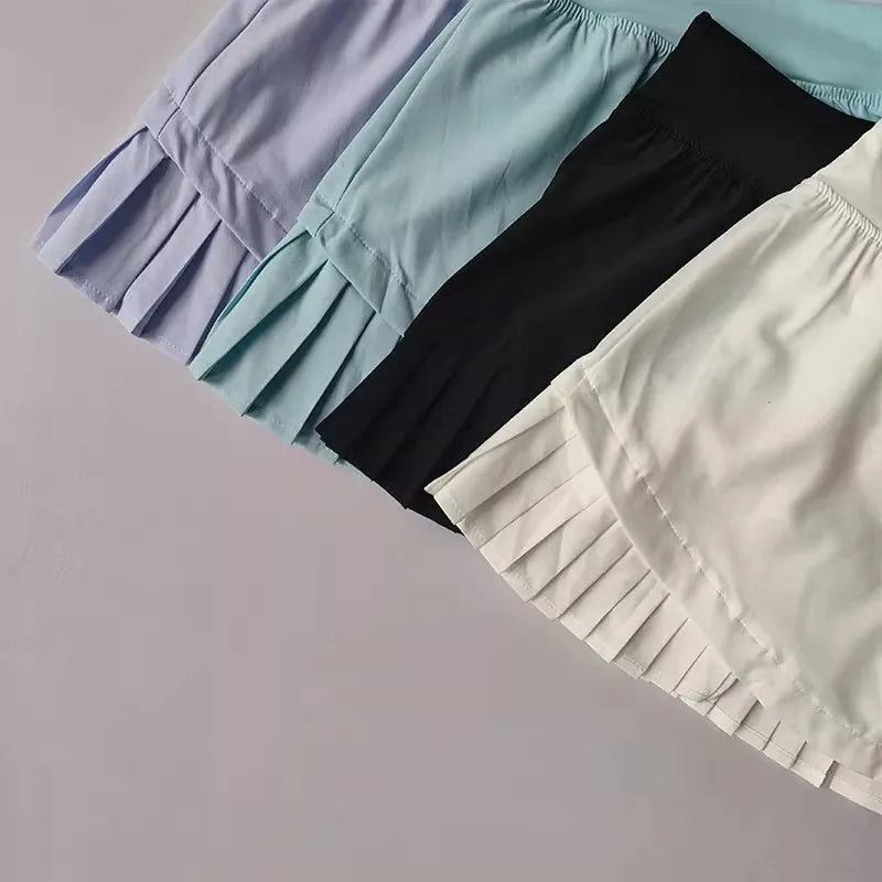 Summer Sports Pleated Skirt with Lined Shorts – High Waist Quick Dry | Vivezzo