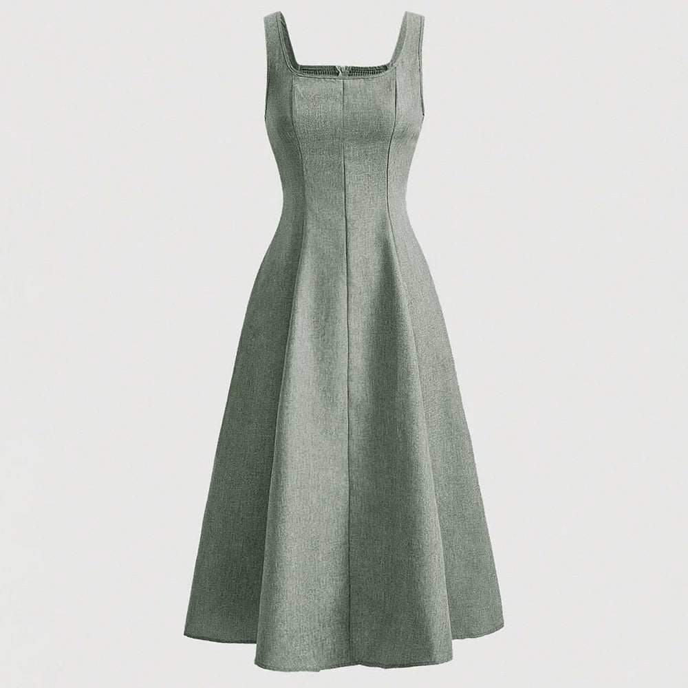 Square Neck A-Line Midi Dress | Vivezzo
