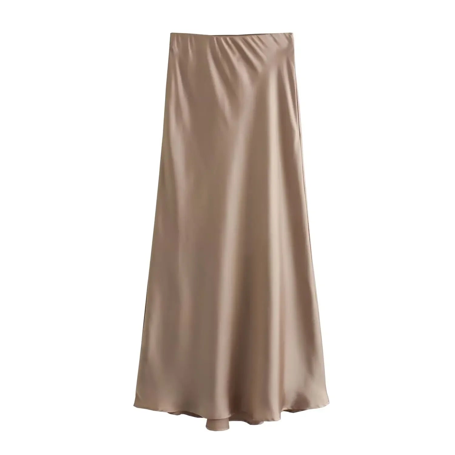Summer Elegant Satin Midi Skirt – High Waist Office & Casual Style | Vivezzo