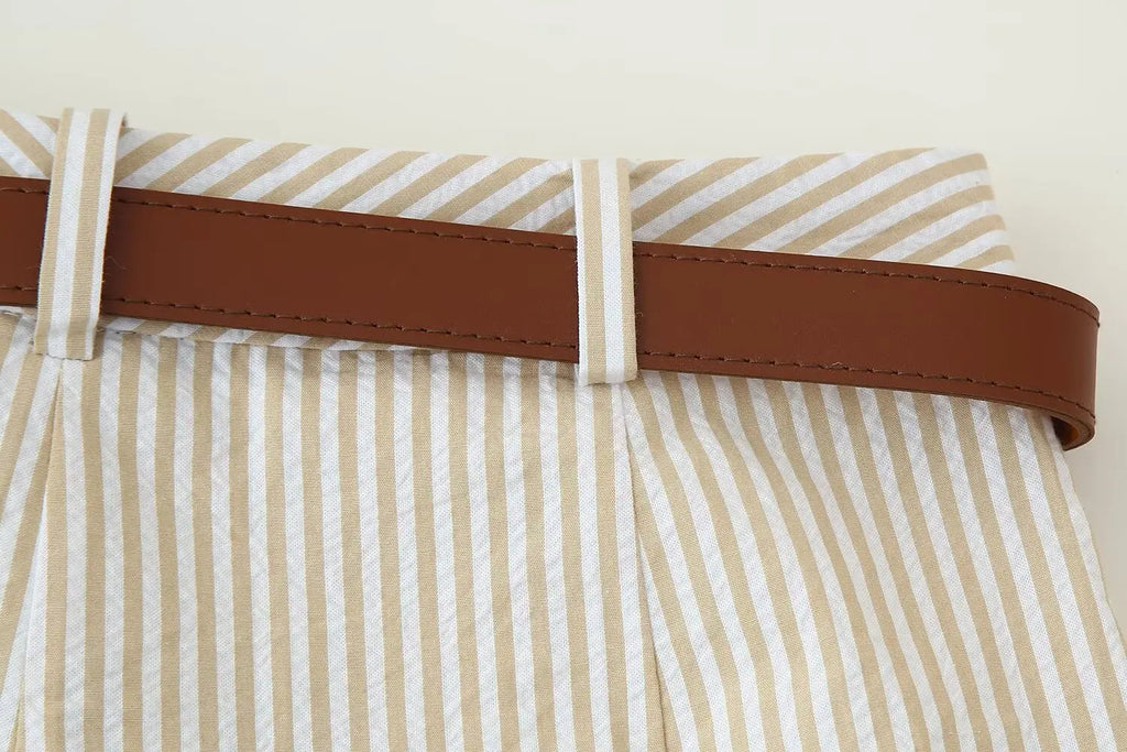 Striped Waist Slim Skort | Vivezzo