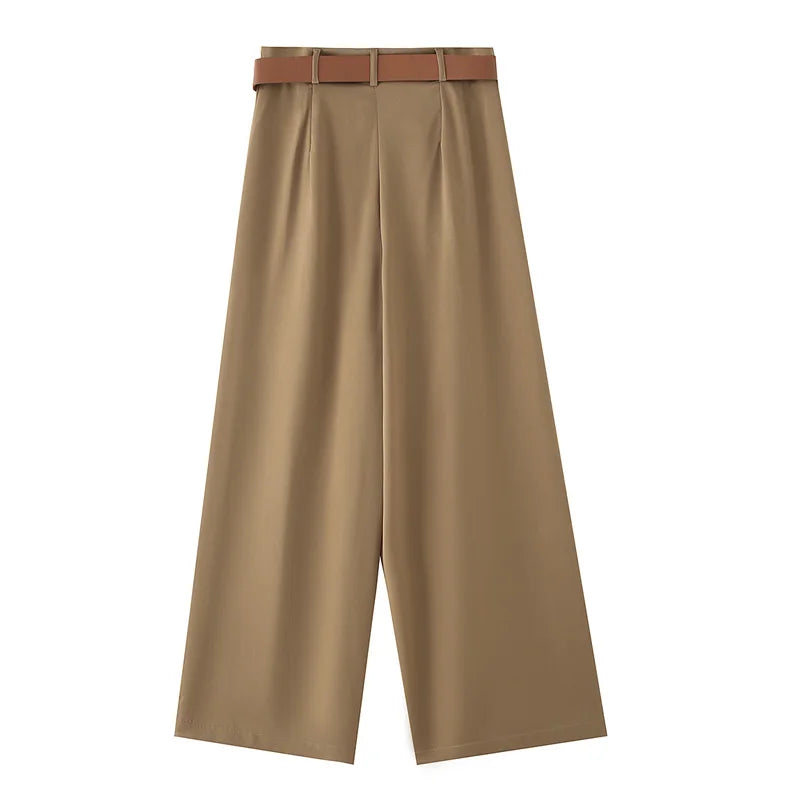 TRAF Baggy Wide Pants Woman 2025 Pleated Casual Long Pants For Women Spring Summer Oversize Wide Leg Pants Belt Office Trousers