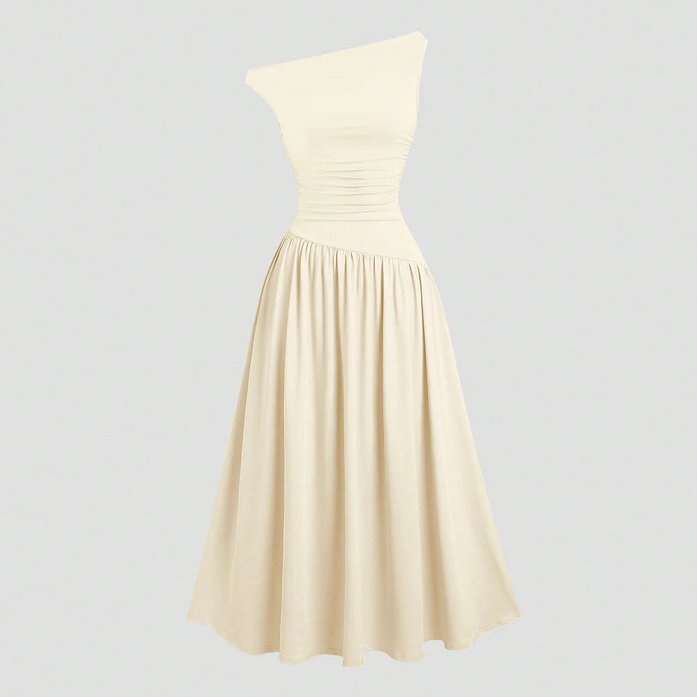 Asymmetrical One-Shoulder Midi Dress
