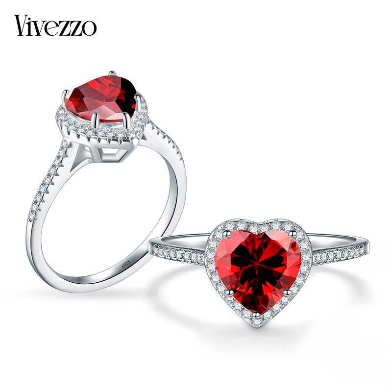 Red Heart Zirconia Ring in 925 Sterling Silver – Women’s Engagement Jewelry Gift