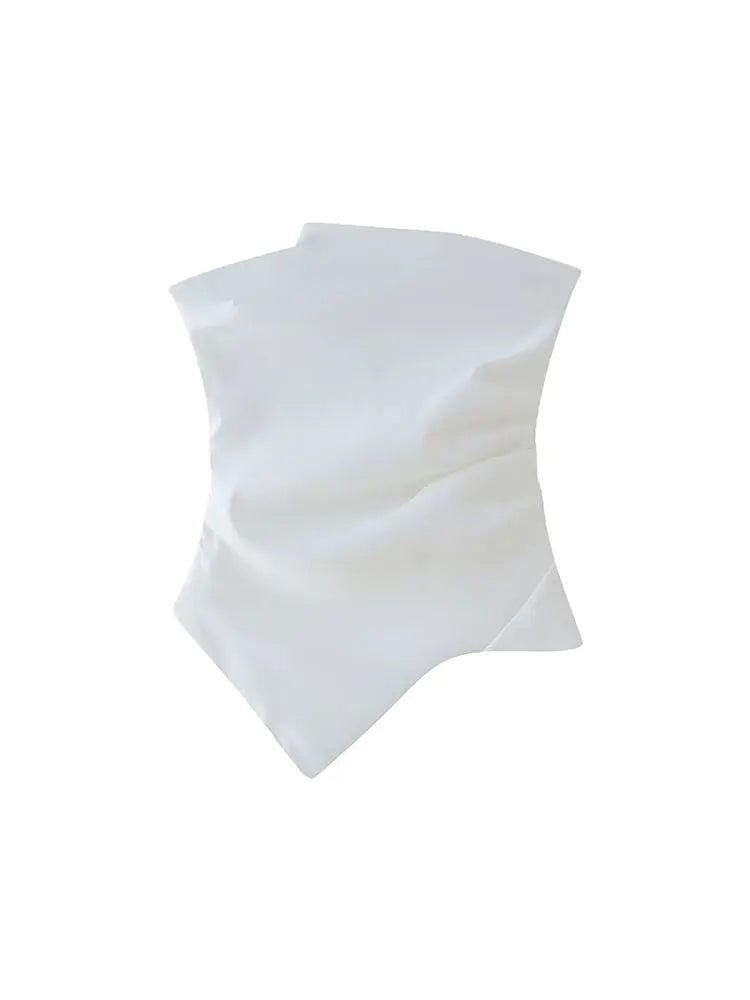 Chic Asymmetry – Strapless Pleated Crop Top | Vivezzo