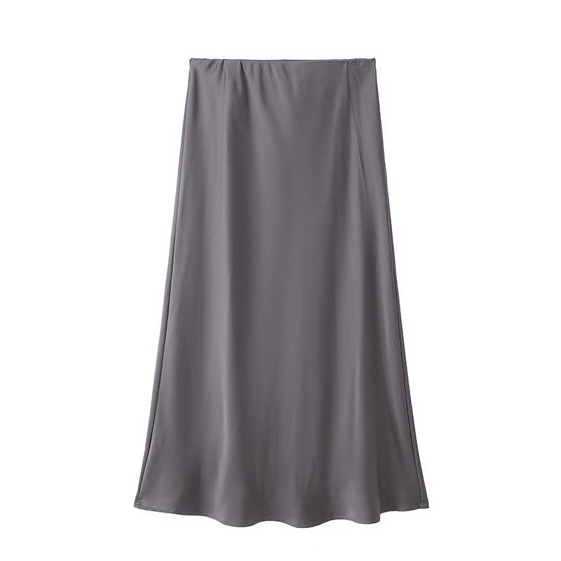 Summer Elegant Satin Midi Skirt – High Waist Office & Casual Style | Vivezzo