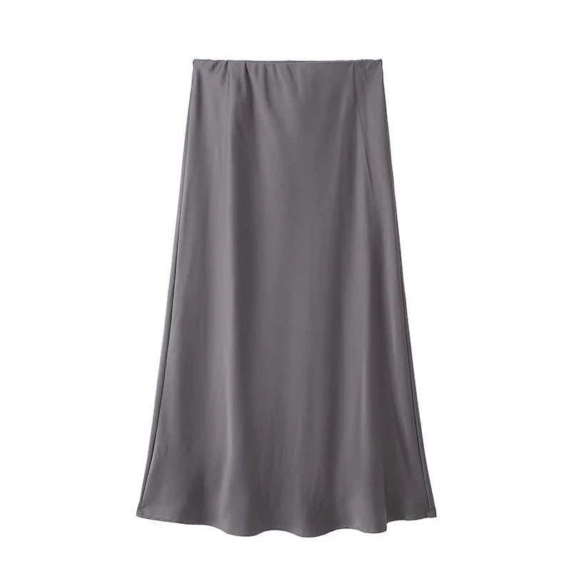 ‍Summer Elegant Satin Midi Skirt – High Waist Office & Casual Style | Vivezzo (100% off)