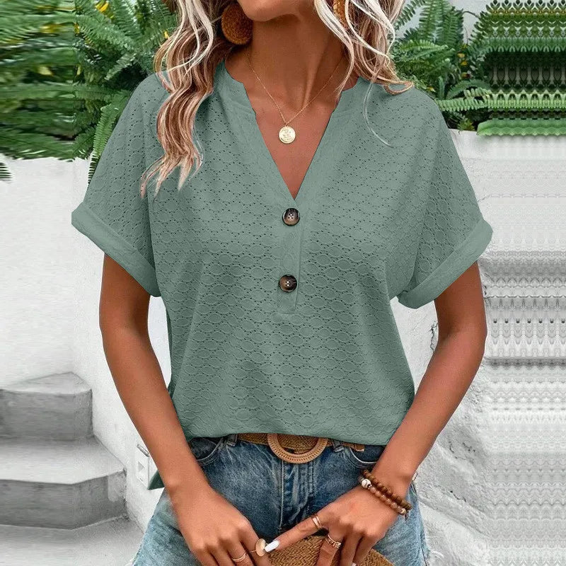 Breezy Jacquard V-Neck Oversized Shirt | Vivezzo