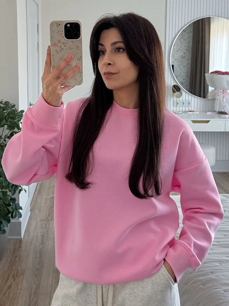 White Oversized Crewneck Sweatshirts Women Autumn Comfort Colors Pink Mom Sweatshirt Yellow Cotton Fall Sweatshirt For Women