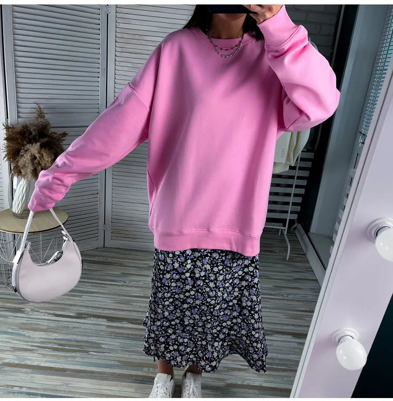 White Oversized Crewneck Sweatshirts Women Autumn Comfort Colors Pink Mom Sweatshirt Yellow Cotton Fall Sweatshirt For Women