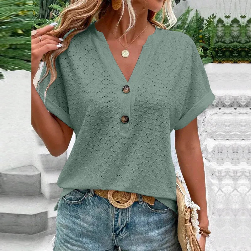 Breezy Jacquard V-Neck Oversized Shirt | Vivezzo