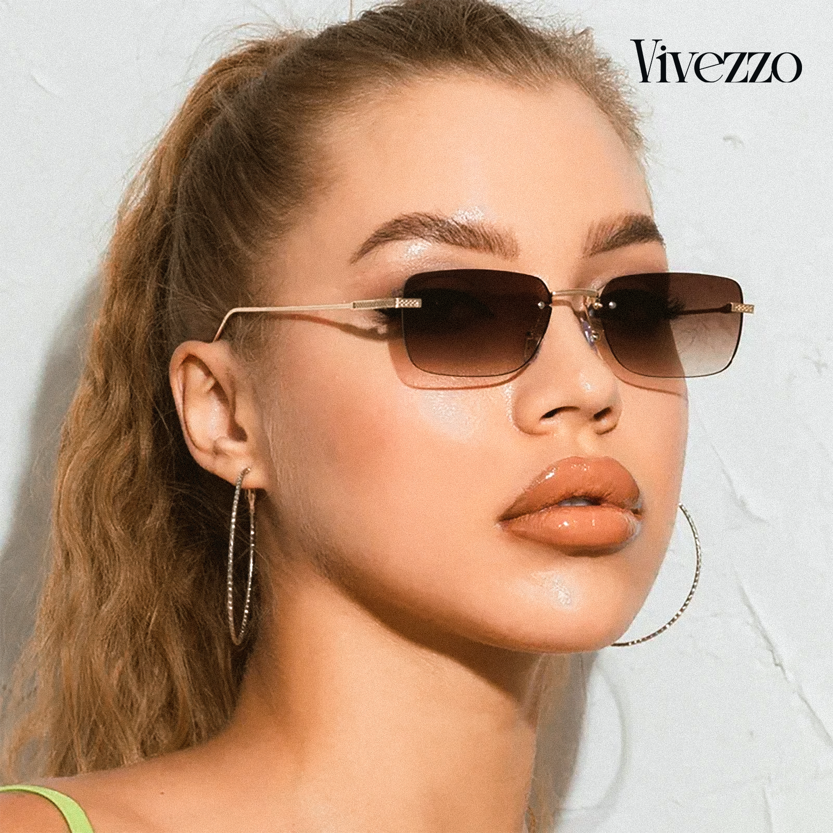 Rimless Rectangle Sunglasses – Small Square Vintage Punk UV400