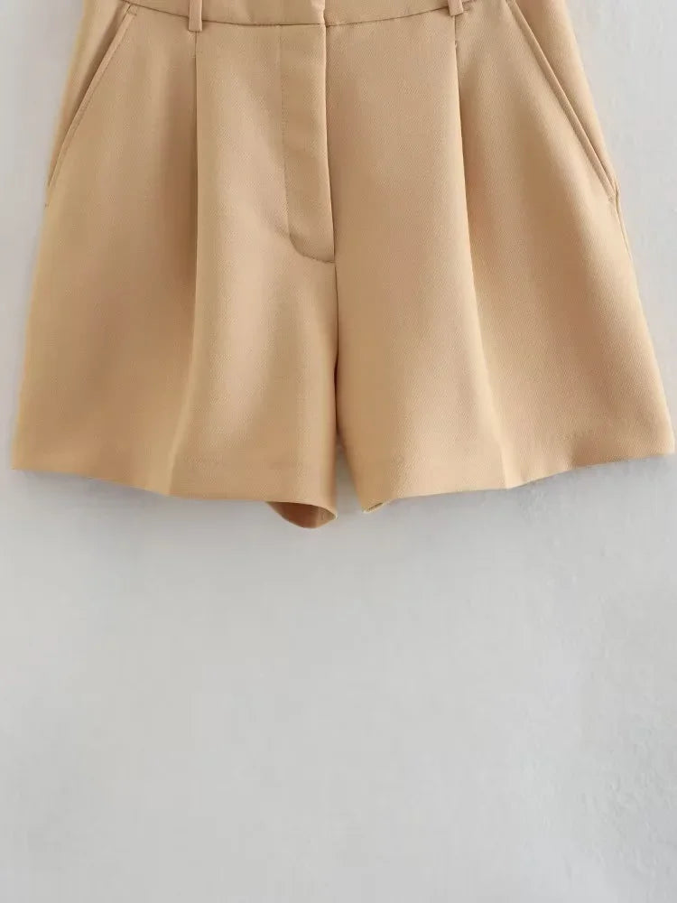 Pleated Baggy High-Waist Shorts