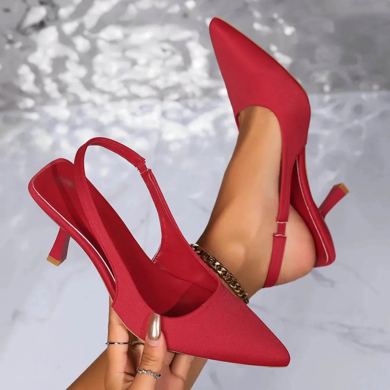 Pointed Mid-Heel Cutout Sandals | Vivezzo