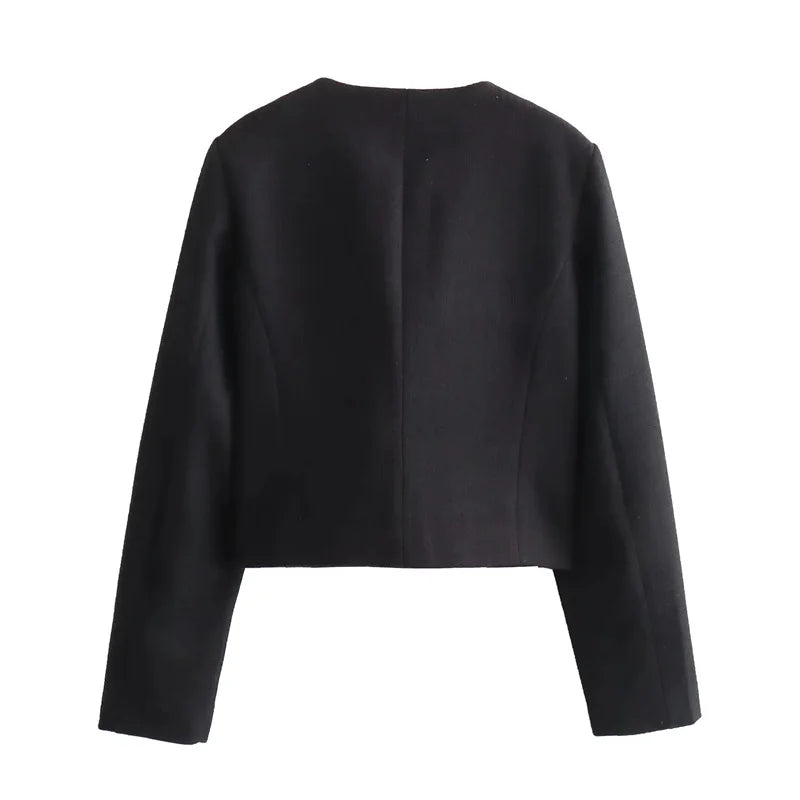 MUJER Tweed Cropped Jacket Woman Long Sleeve Vintage Jacket Woman Fashion Button Elegant Jackets For Women New In Short Coats