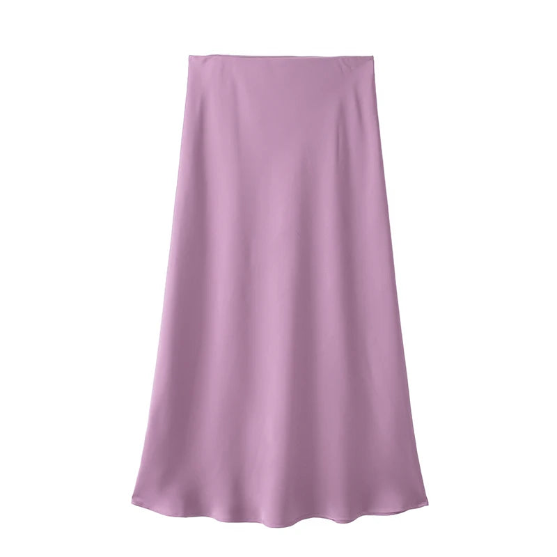 Summer Elegant Satin Midi Skirt – High Waist Office & Casual Style | Vivezzo