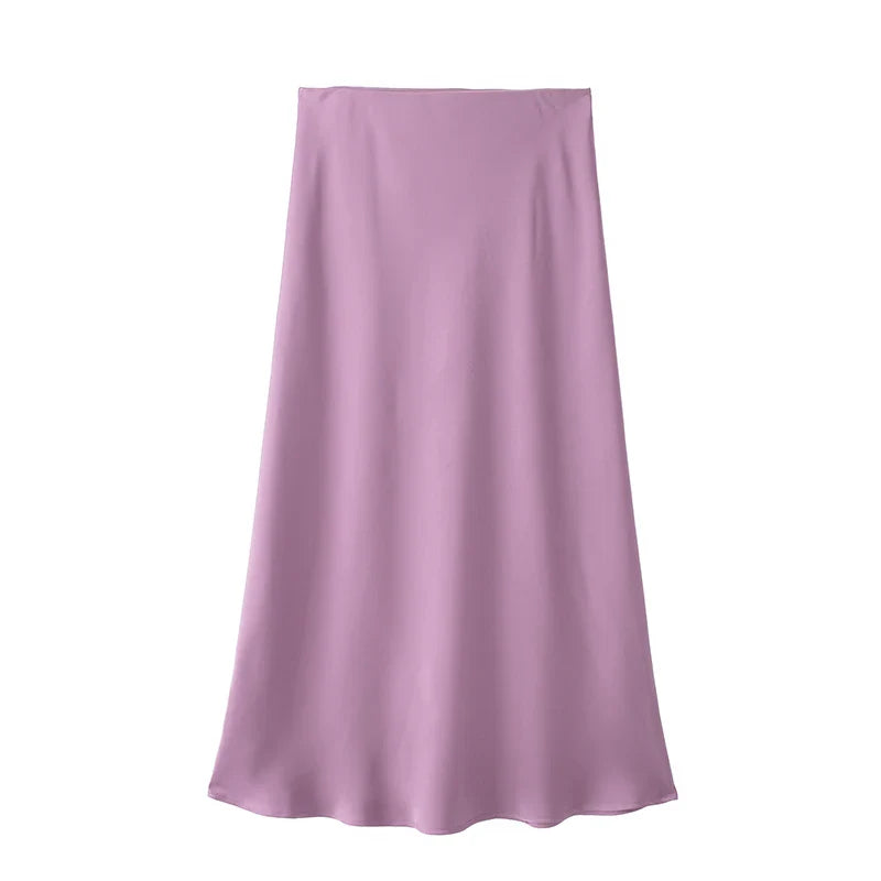 ‍Summer Elegant Satin Midi Skirt – High Waist Office & Casual Style | Vivezzo (100% off)